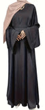 Satin Abaya with Bell Sleeves & Belt
