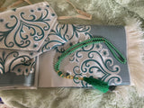Teal Green Travel Prayer Mat Gift Set with Carrying Bag & Glass Dhikr Beads