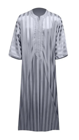 Silver Striped Caftan Thobe in Size Medium