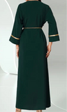 Elegant Dark Green V-Neck Embellished Eid Dress with Rhinestone & Beaded Detailing