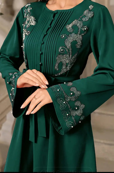 Dark Green Embellished Abaya / Eid Dress – Islamic Shopping Network
