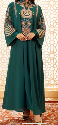 middle eastern dress for women Eid East Arab Embroidery Woven Fabric Kaftan Dress Caftan adding an elegant touch inspired by traditional Arabian fashion Embroidered Green Special Occasion Long