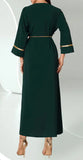 Elegant Dark Green V-Neck Embellished Eid Dress with Rhinestone & Beaded Detailing