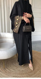 Black Oversized Open Abaya with Embroidered Sleeves
