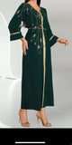 Elegant Dark Green V-Neck Embellished Eid Dress with Rhinestone & Beaded Detailing