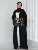 Black Oversized Open Abaya with Embroidered Sleeves