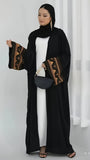 Black Oversized Open Abaya with Embroidered Sleeves