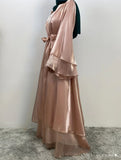 Layered  Metallic Light Pink Open Abaya
