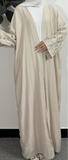 Beige Open Abaya with Embroidered Sleeves