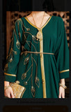 Elegant Dark Green V-Neck Embellished Eid Dress with Rhinestone & Beaded Detailing