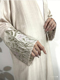 Beige Open Abaya with Embroidered Sleeves