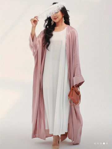 Shimmering Metallic Light Pink Open Abaya