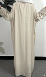 Beige Open Abaya with Embroidered Sleeves
