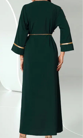 Elegant Dark Green V-Neck Embellished Eid Dress with Rhinestone & Bead Islamic Shopping Network Elegant Dark Green V-Neck Embellished Eid Dress with Rhinestone & Bead Islamic Shopping Network