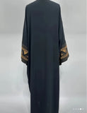 Black Oversized Open Abaya with Embroidered Sleeves
