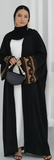 Black Oversized Open Abaya with Embroidered Sleeves