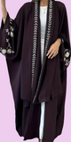 Free Size Eggplant Embroidered Open Abaya & Hijab Set