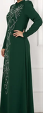 Dark Green Abaya Dress with Silver Sequins