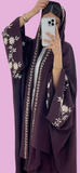 Free Size Eggplant Embroidered Open Abaya & Hijab Set