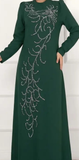 Dark Green Abaya Dress with Silver Sequins
