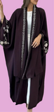 Free Size Eggplant Embroidered Open Abaya & Hijab Set