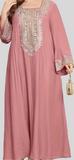 Pink Sequined Embroidered  Abaya Dress
