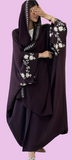 Free Size Eggplant Embroidered Open Abaya & Hijab Set