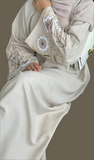 Beige Embroidered Sleeved Oversized Abaya