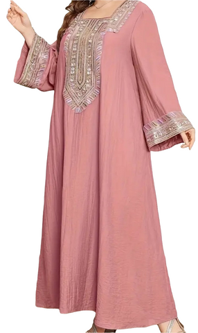 Pink Sequined Embroidered  Abaya Dress