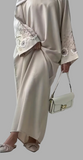 Beige Embroidered Sleeved Oversized Abaya