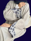 Beige Embroidered Sleeved Oversized Abaya