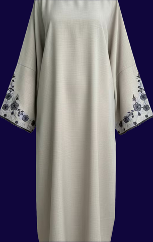 Beige Embroidered Sleeved Oversized Abaya