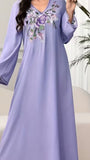Lavender Abaya Dress with Floral Embroidering