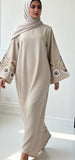 Beige Embroidered Sleeved Oversized Abaya