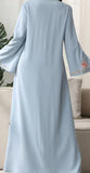 Light Blue Abaya with Floral Embroidery, M