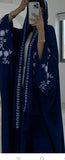 Free Size Eggplant or Navy Embroidered Open Abaya & Hijab Set