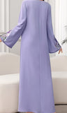 Lavender Abaya Dress with Floral Embroidering