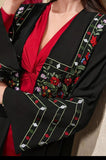 Black Abaya with Red Floral Embroidered Sleeves