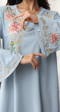 Light Blue Abaya with Floral Embroidery, M