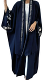 Free Size Eggplant or Navy Embroidered Open Abaya & Hijab Set