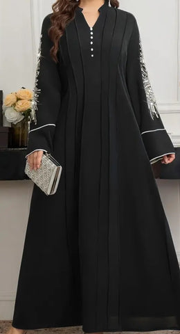 Black android Silver Fancy Beaded & Sequined Abaya Dress