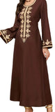 Brown & Gold Embroidered Abaya Dress