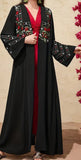 Black Abaya with Red Floral Embroidered Sleeves