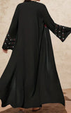 Black Abaya with Red Floral Embroidered Sleeves