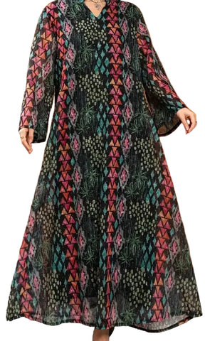 Multicolored Abaya Dress with silver Sudding