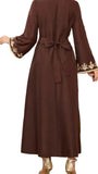 Brown & Gold Embroidered Abaya Dress
