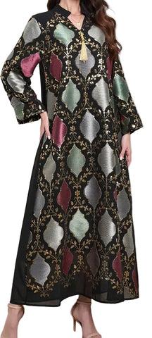 Black  Embroidered Gold Sequin Abaya Dress