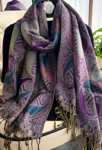 Lg Purple Paisley Rectangular Pashmina Hijab Scarf