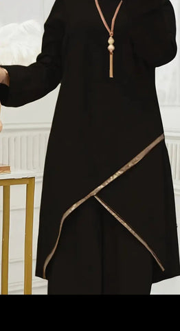 Modest Black Pants Suit with Sequin Accents