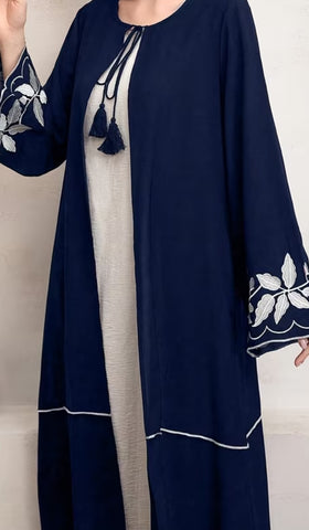 Navy Blue Open Abaya Dress